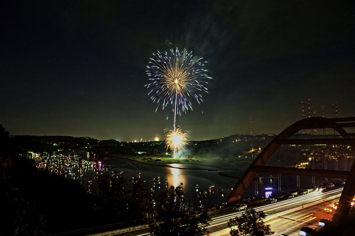 pennybacker loop 360 bridge overlook bluff cliff viewpoint lookout fireworks highway bridge new year